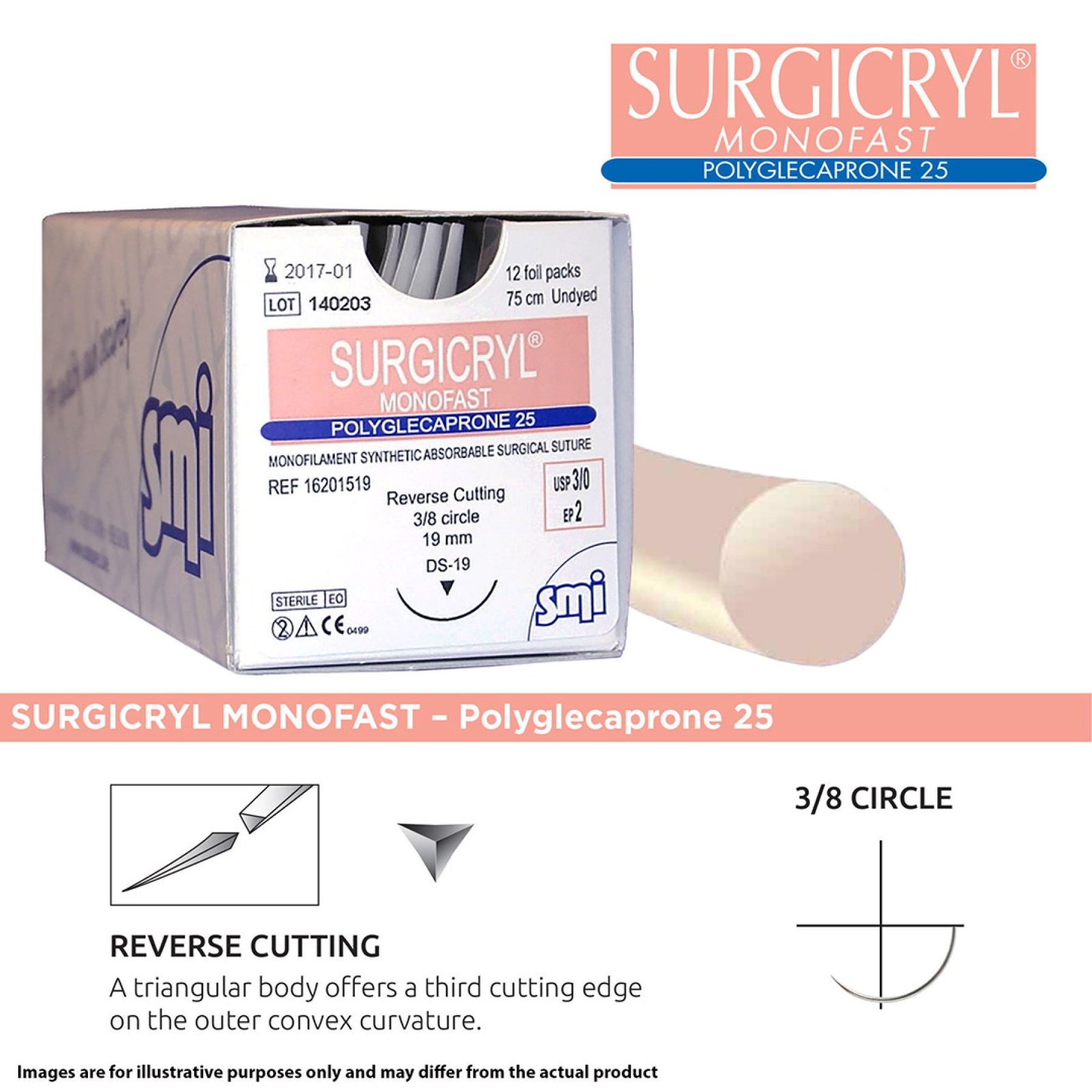Surgicryl Monofast 6-0 12mm 50cm Suture Undyed  Absorbable Sutures