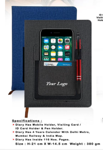 A5 Office Notebook Diary- Phone Pocket-  Black Leather Diaries