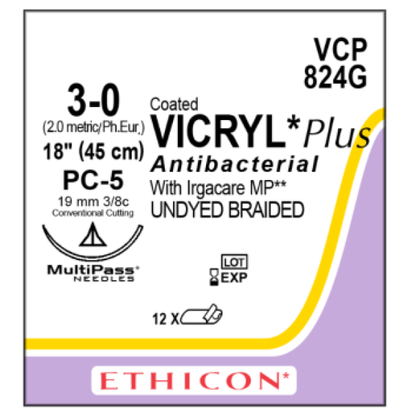 Coated Vicryl Plus 3-0 19mm PC-5 45cm Suture Undyed Nylon Sutures