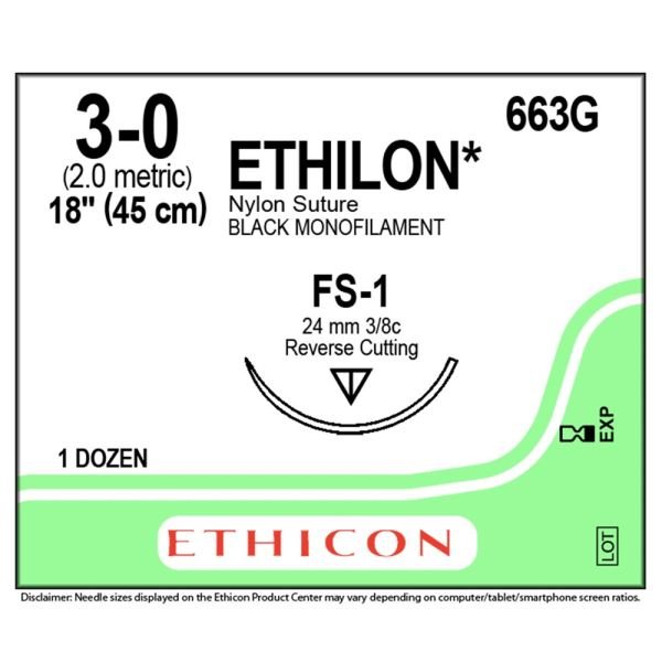 Ethilon 3-0 24mm FS-1 45cm Suture Nylon Sutures