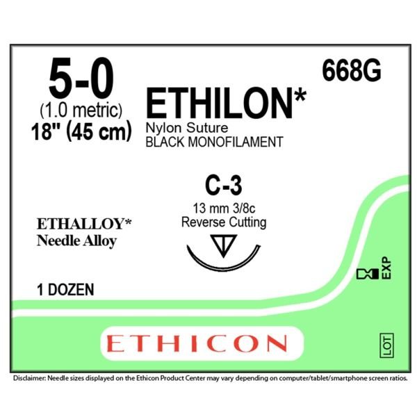 Ethilon 5-0 13mm C-2 45cm Nylon Sutures