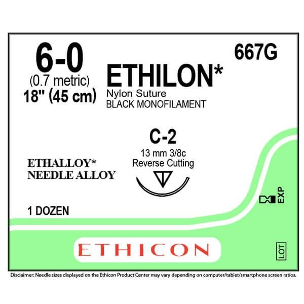 Ethilon 6-0 13mm C-2 45cm Suture Nylon Sutures