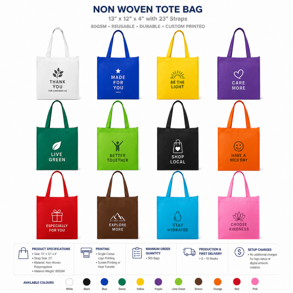 Green- Custom Branded Non-Woven Tote Bag with Handle – 13 Conference & Giveaway Bags