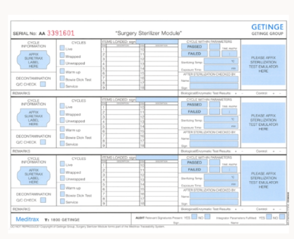 Meditrax Surgery Module Steriliser Log Book (50 Sheets) Sterilisation Accessories
