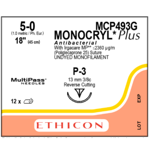 MONOCRYL Plus Antibacterial Sutures Absorbable Undyed 5-0 45cm Ethicon