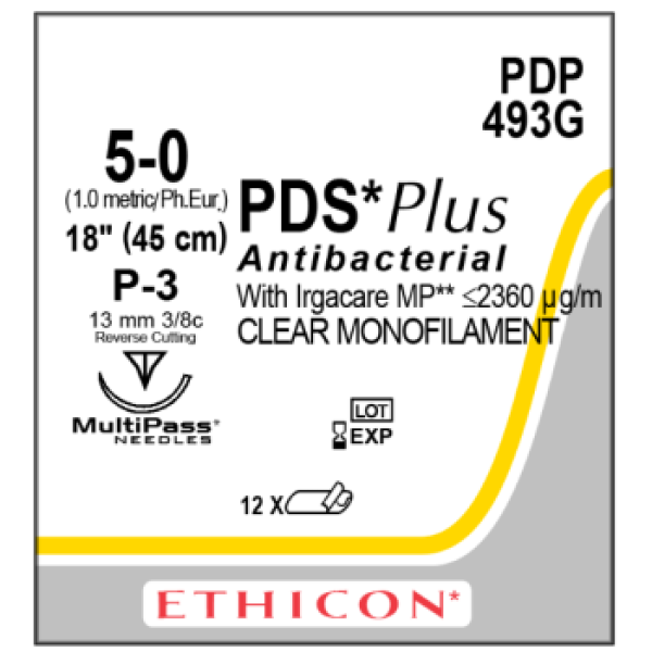 PDS* Plus Antibacterial Sutures Absorbable Undyed 5-0 45cm - Box/12 Ethicon