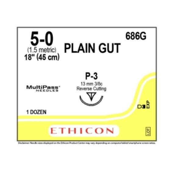Plain Catgut 5/0 13mm P-3 3/8 Circle Precision Point Fast Cutting 45cm Undyed Ethicon