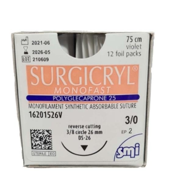 Surgicryl Monofast 3-0 26mm RC 75cm Violet Sutherland Medical