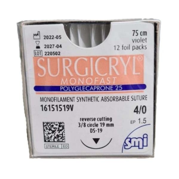 Surgicryl Monofast 4-0 19mm 75cm Suture Undyed Sutherland Medical