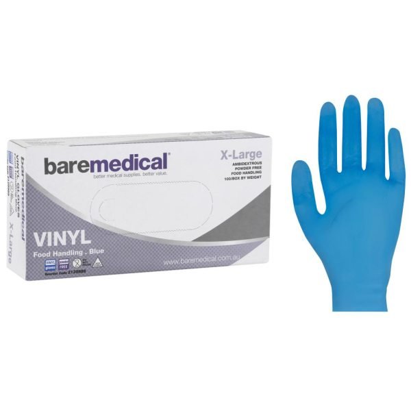  VINYL NON-STERILE POWDER FREE Blue Gloves - Extra Large BareMedical