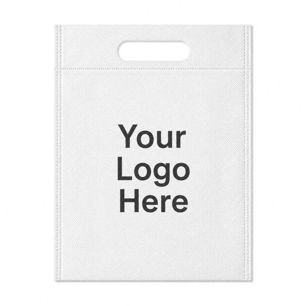 White- Custom Made Non-Woven D Cut Bags – 8” × 10”  Promotional D cut Bags